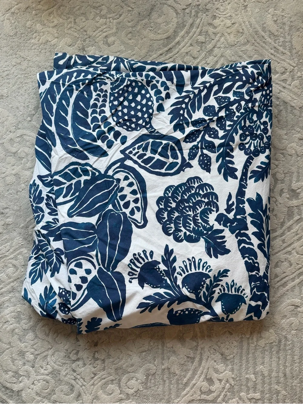 Pottery Barn Botanical Rae Navy Floral Full/Queen Duvet Cover & 2 Euro Shams